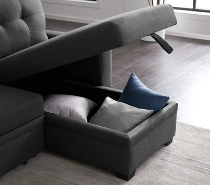 Upholstered pull-out sleeper sectional with chaise in gray fabric by Unique Piece Furniture on Tampa Home & Garden Store
