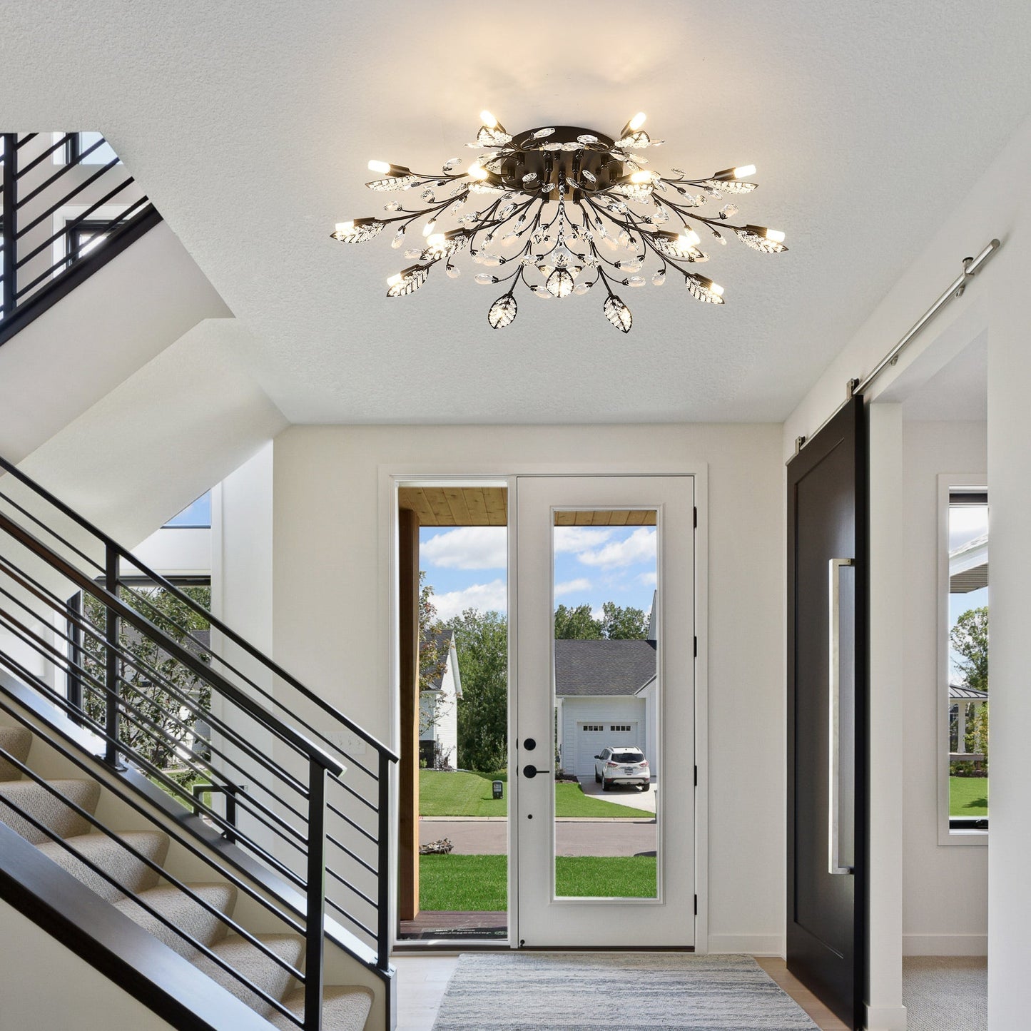 15-Light crystal chandelier ceiling lamp with crystal droplets on a black frame HouseOfZazla on Tampa Home & Garden Store