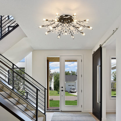 15-Light crystal chandelier ceiling lamp with crystal droplets on a black frame HouseOfZazla on Tampa Home & Garden Store
