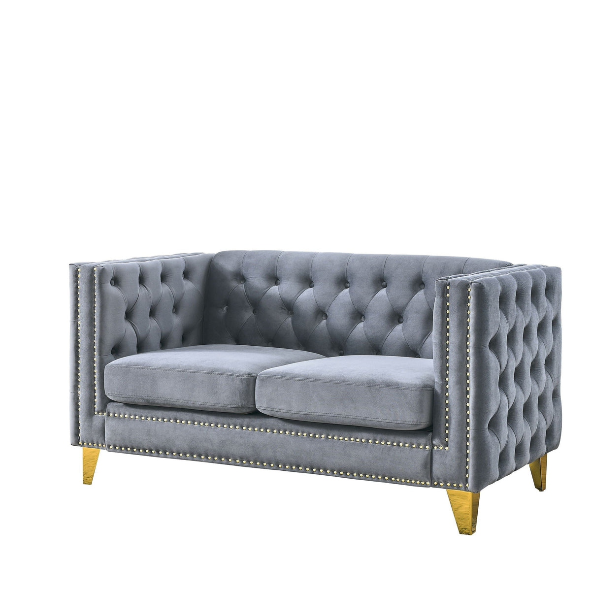 Modern Button Tufted Sofa With Nailhead Trim