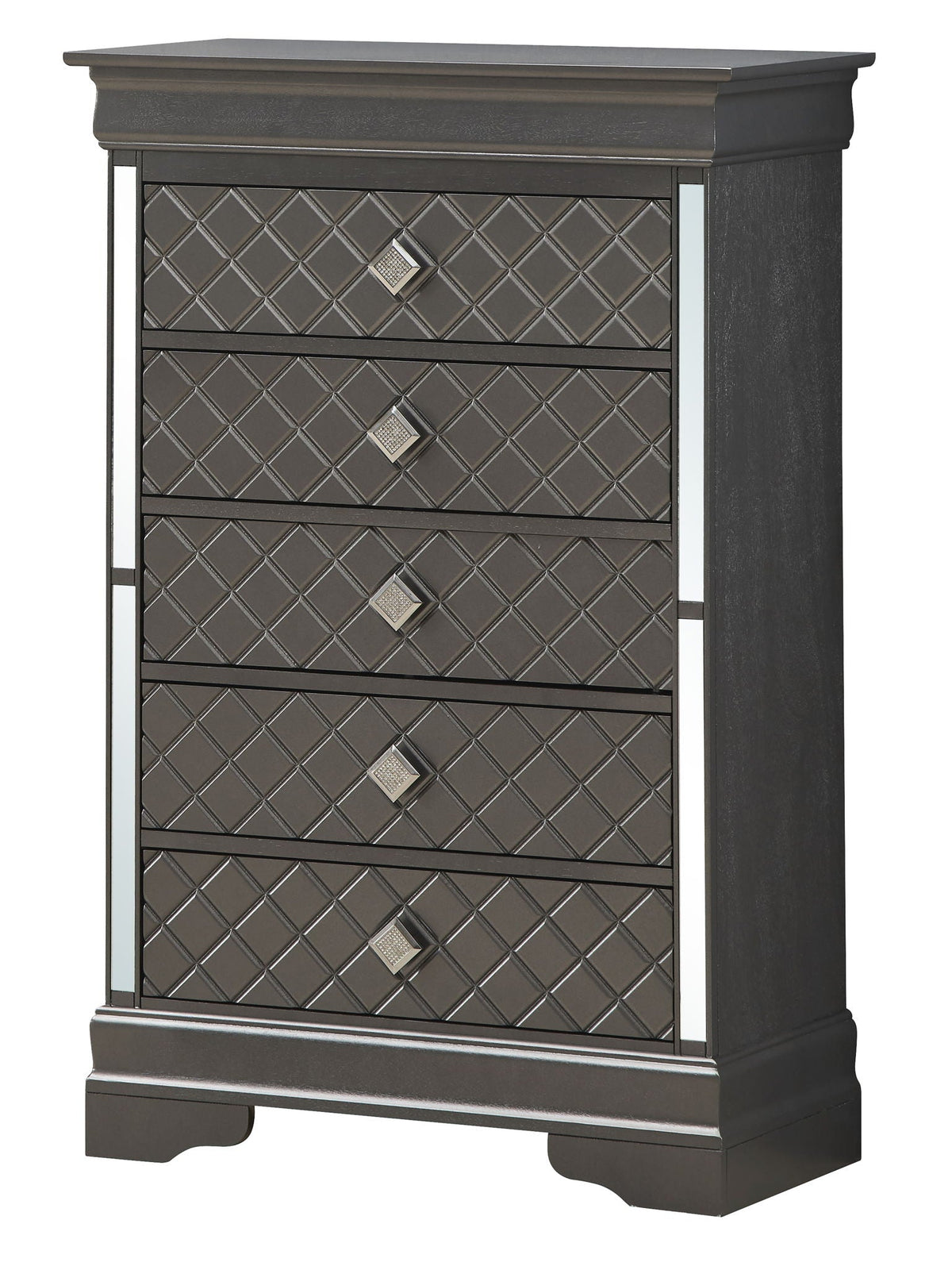 Embossed X design accent chest with crystal pulls, dark gray fronts by HouseOfZazla on Tampa Home & Garden Store