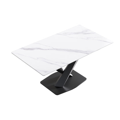 Modern artificial stone dining table by HouseOfZazla with white marble top and black X-leg base on Tampa Home & Garden Store