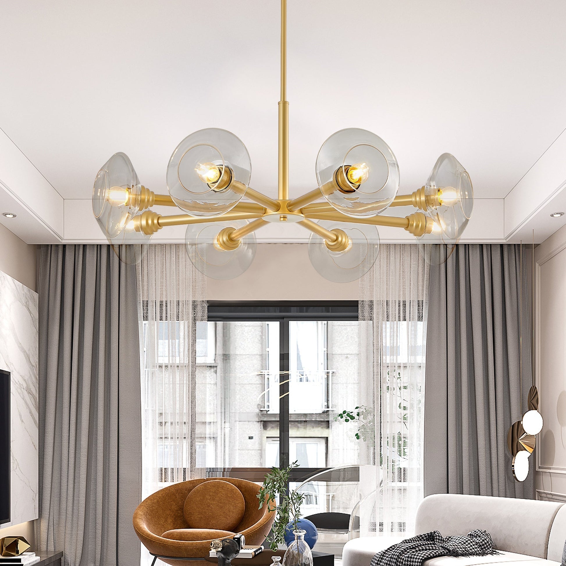 36in Modern Gold 8-Light Sputnik chandelier with clear glass shades by HouseOfZazla on Tampa Home & Garden Store