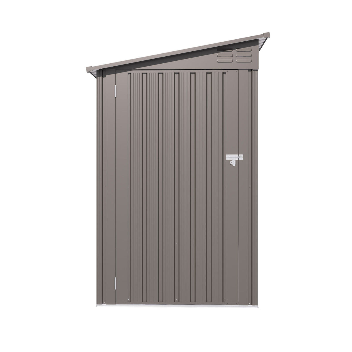 Lean-To Storage Shed gray with sloping roof and vertical metal panels HouseOfZazla on Tampa Home & Garden Store