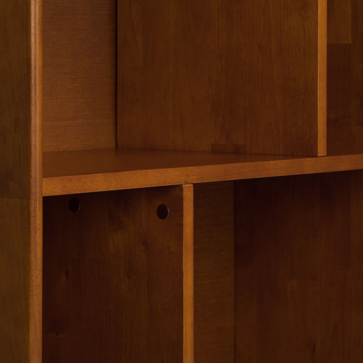 Mid Century Wide Bookcase with Storage Drawers in warm brown wood, empty shelves on Tampa Home & Garden Store