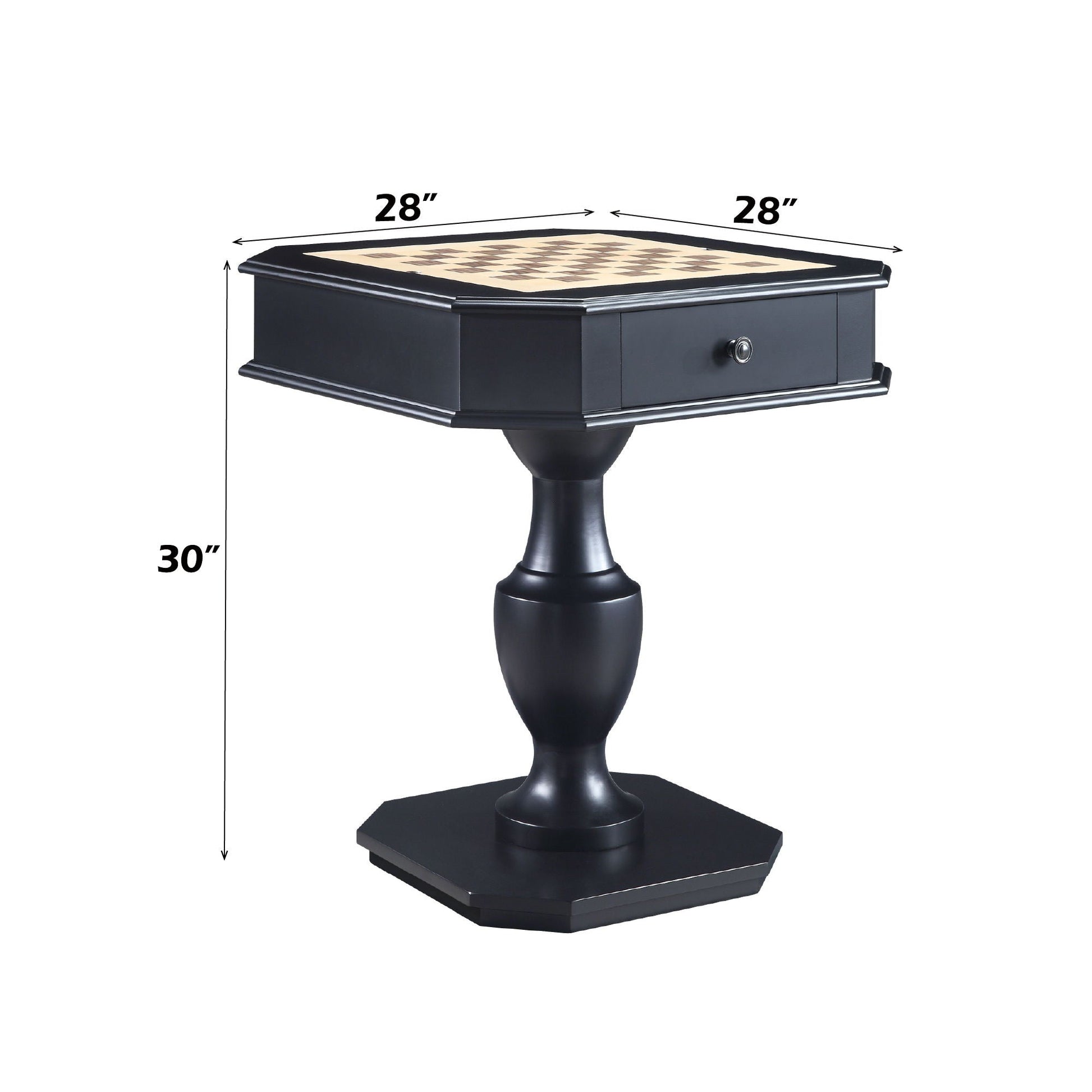 Galini Game Table by HouseOfZazla, black wood with chessboard inlay on Tampa Home & Garden Store