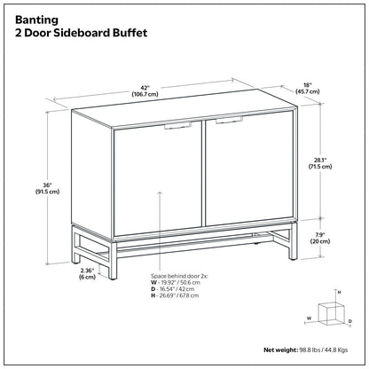 Banting 2-Door Sideboard Buffet in solid rubberwood & metal frame; 42 W x 18 D; HouseOfZazla on Tampa Home & Garden Store