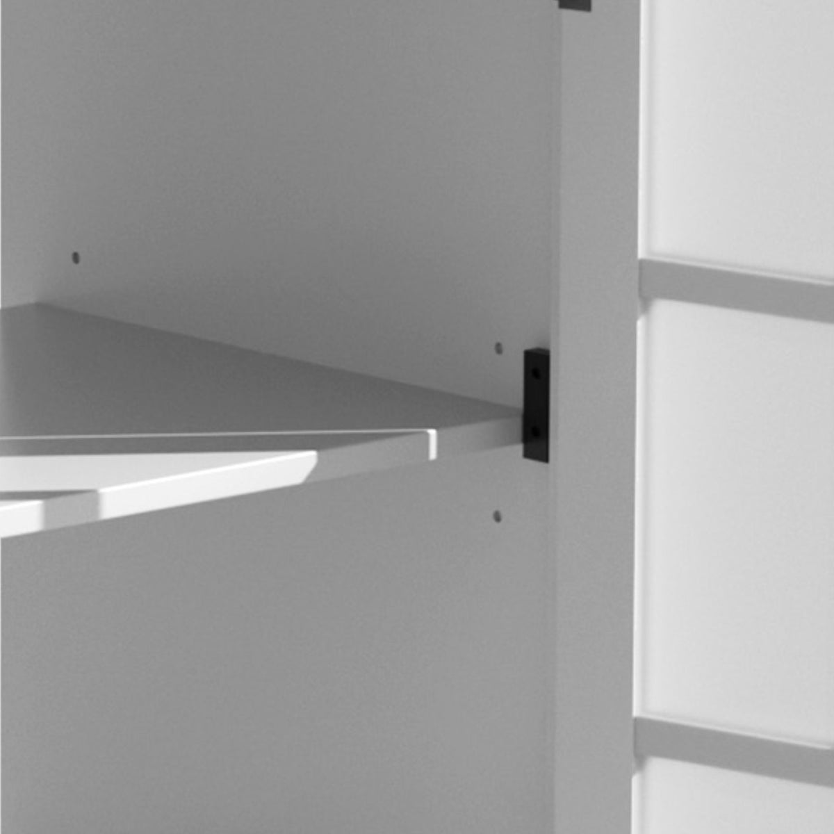 HouseOfZazla modern bathroom vanity interior with white shelf and gray cabinet brackets on Tampa Home & Garden Store