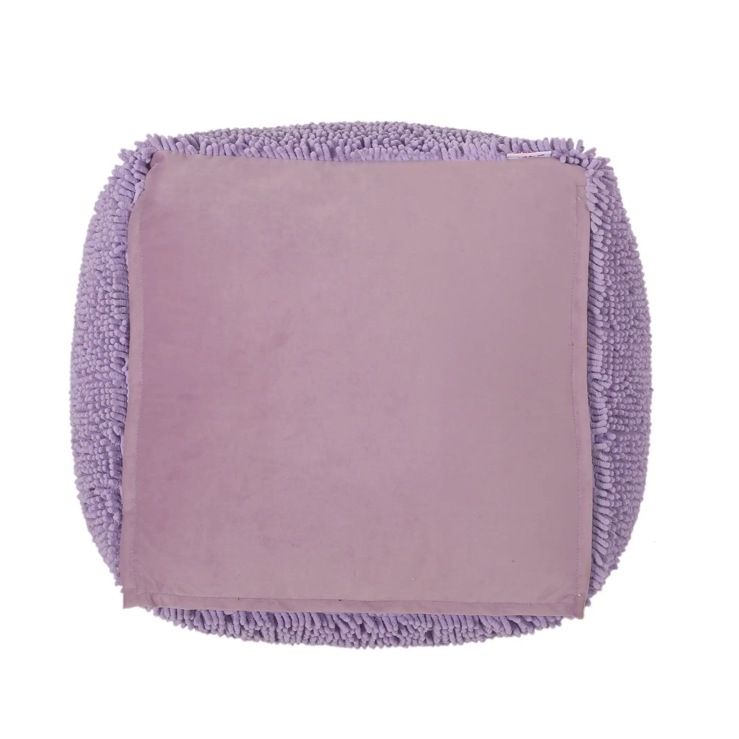 Spongy square pouf in lavender with fluffy chenille border by Unique Piece Furniture on Tampa Home & Garden Store