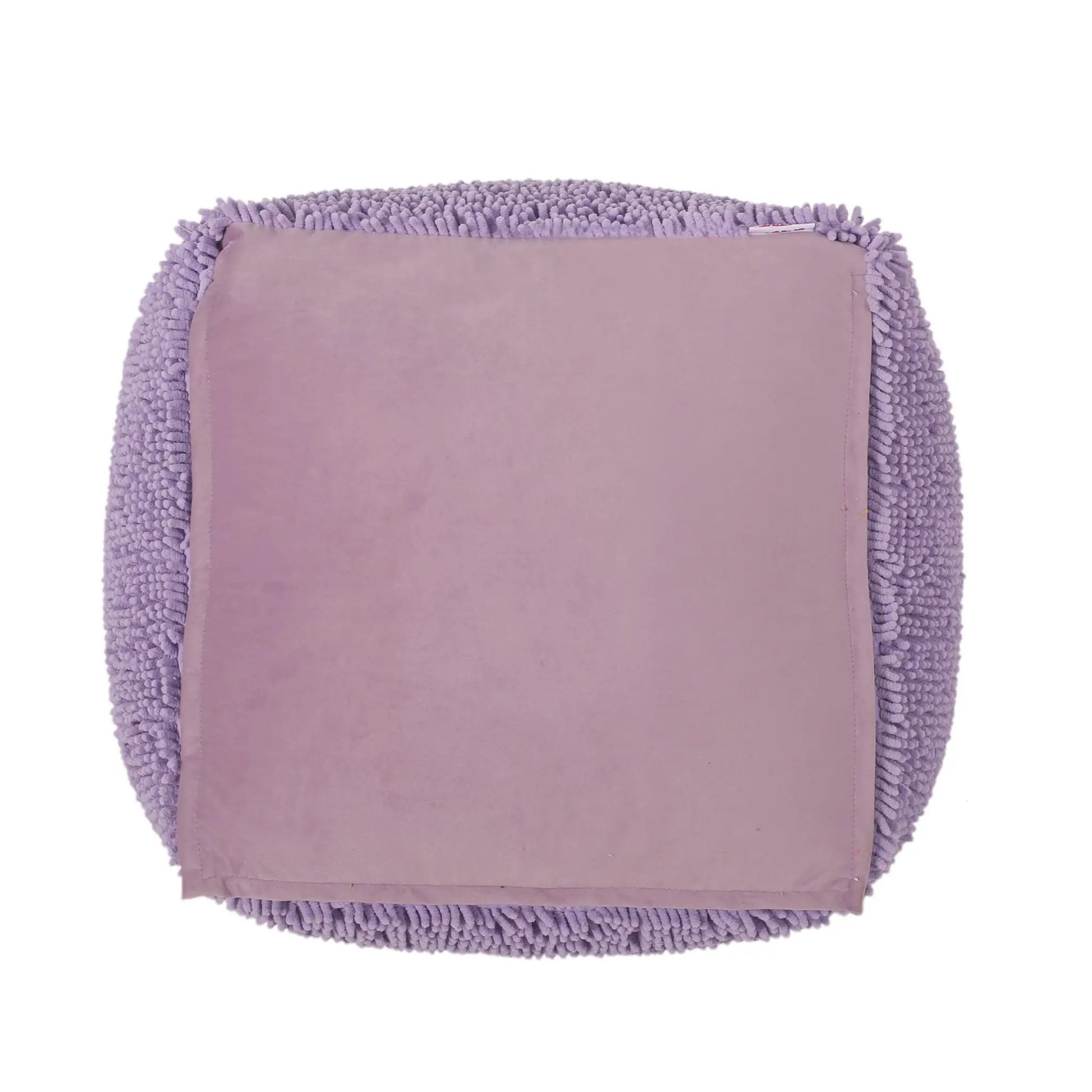 Spongy square pouf in lavender with fluffy chenille border by Unique Piece Furniture on Tampa Home & Garden Store