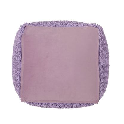 Spongy square pouf in lavender with fluffy chenille border by Unique Piece Furniture on Tampa Home & Garden Store