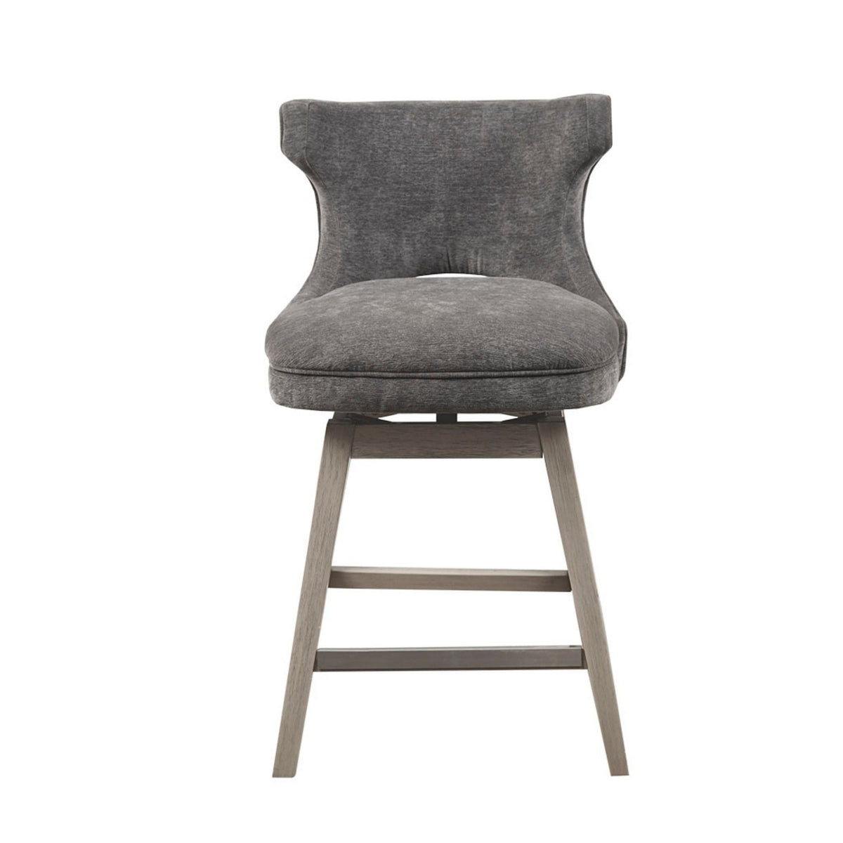 360 Degree Swivel Counter Stool in dark gray fabric with silver detailing and wooden legs on Tampa Home & Garden Store