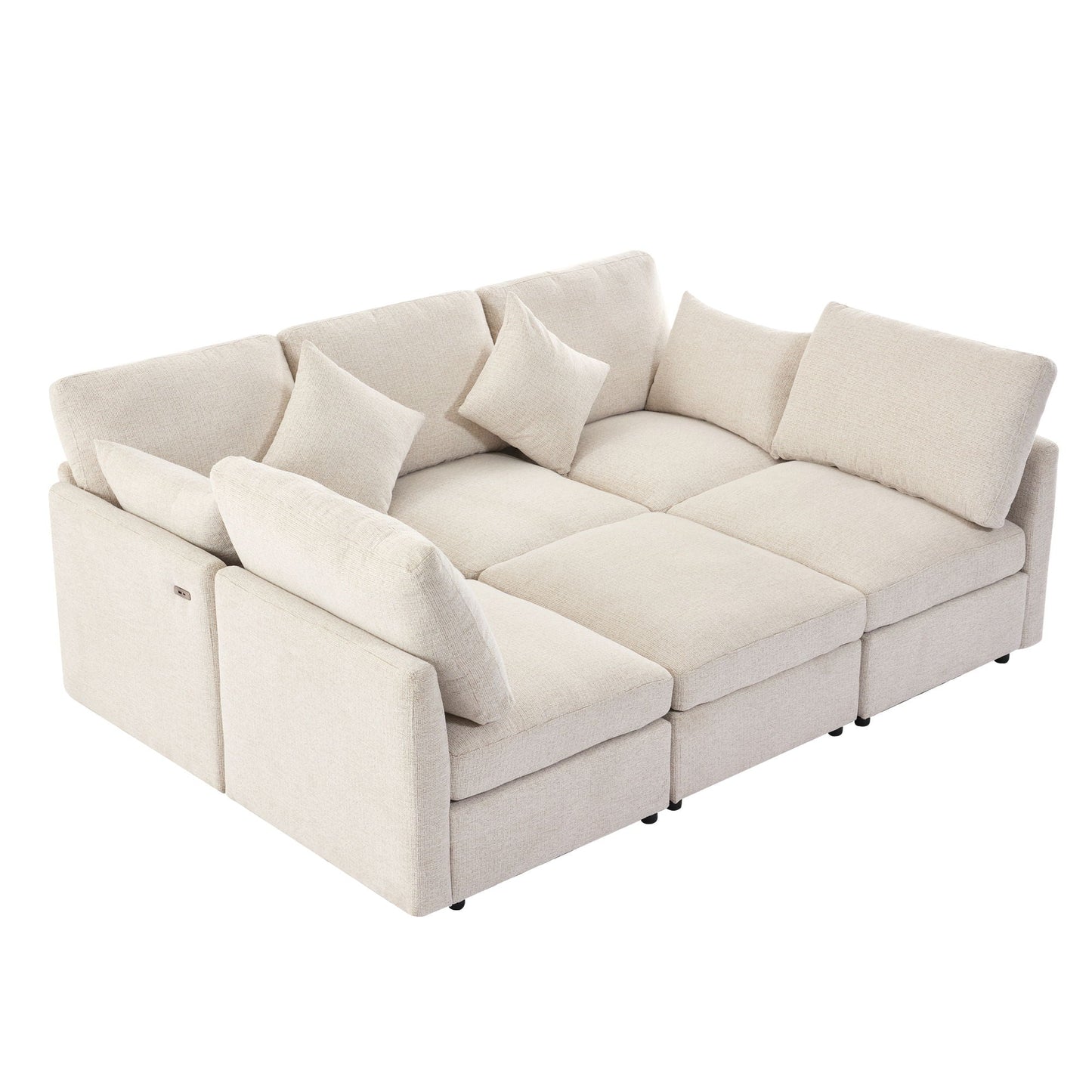 Sectional sofa modular U-shaped with ottoman in beige fabric featuring USB ports on Tampa Home & Garden Store