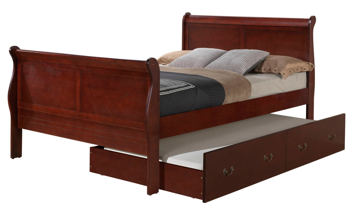 Elegant trundle bed HouseOfZazla in dark cherry wood with under-bed storage drawers on Tampa Home & Garden Store