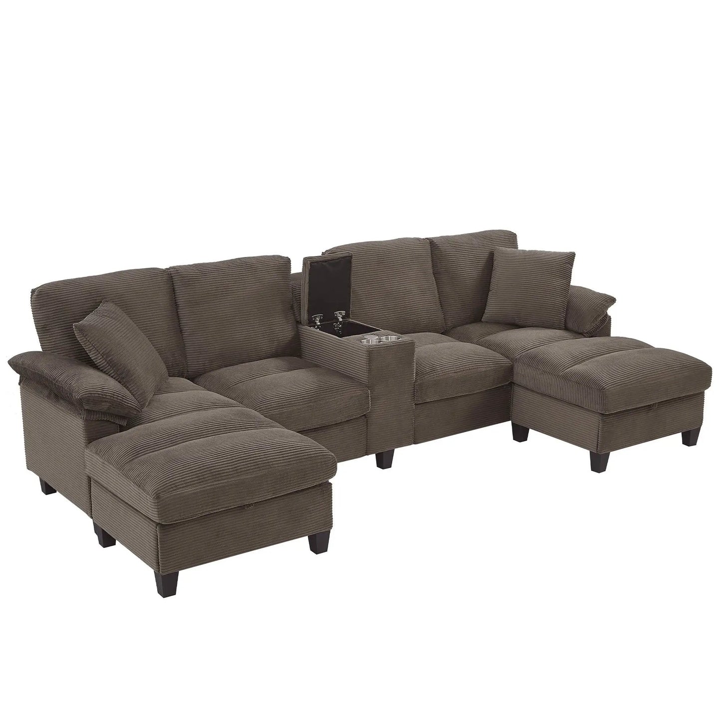 Modern U-shaped sectional sofa with storage ottomans, corduroy, 3-piece by Unique Piece on Tampa Home & Garden Store