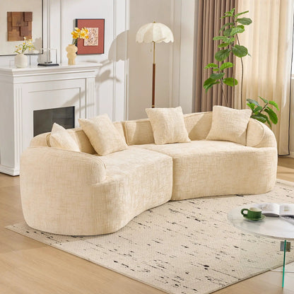 Curved Compressed Sofa beige textured fabric Nordic-style stationary sofa on Tampa Home & Garden Store