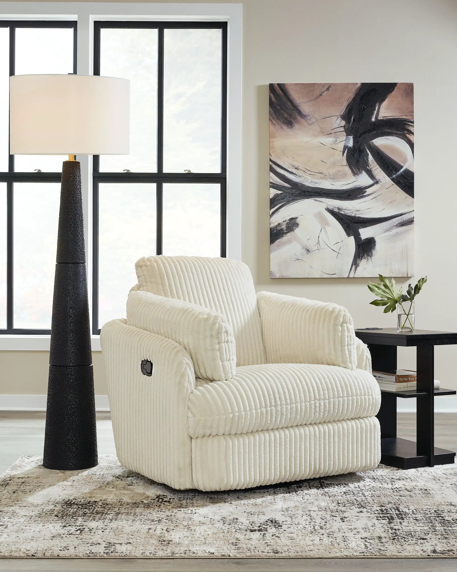Tie-breaker swivel glider recliner cream ribbed fabric by Unique Piece Furniture on Tampa Home & Garden Store