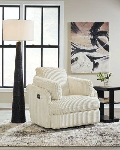Tie-breaker swivel glider recliner cream ribbed fabric by Unique Piece Furniture on Tampa Home & Garden Store