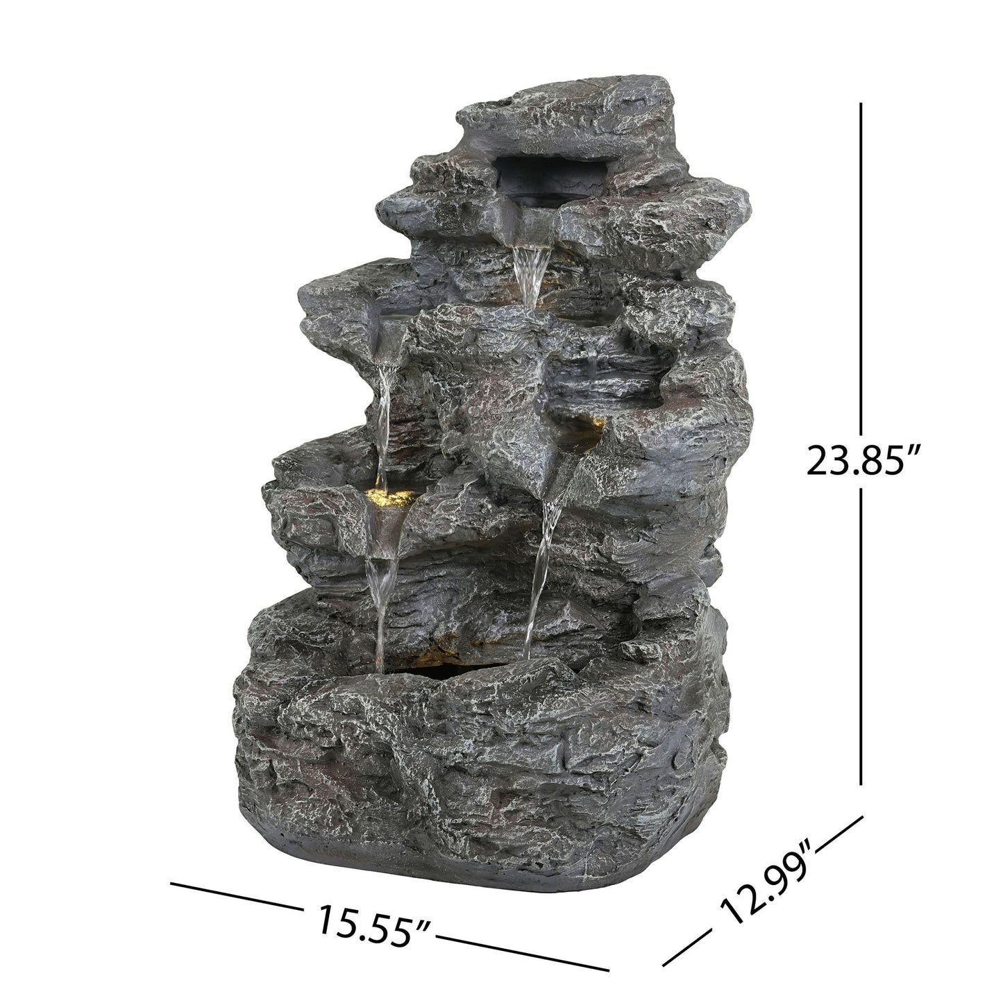 Concrete rock waterfall fountain with LED lights, gray stone outdoor decor by HouseOfZazla on Tampa Home & Garden Store