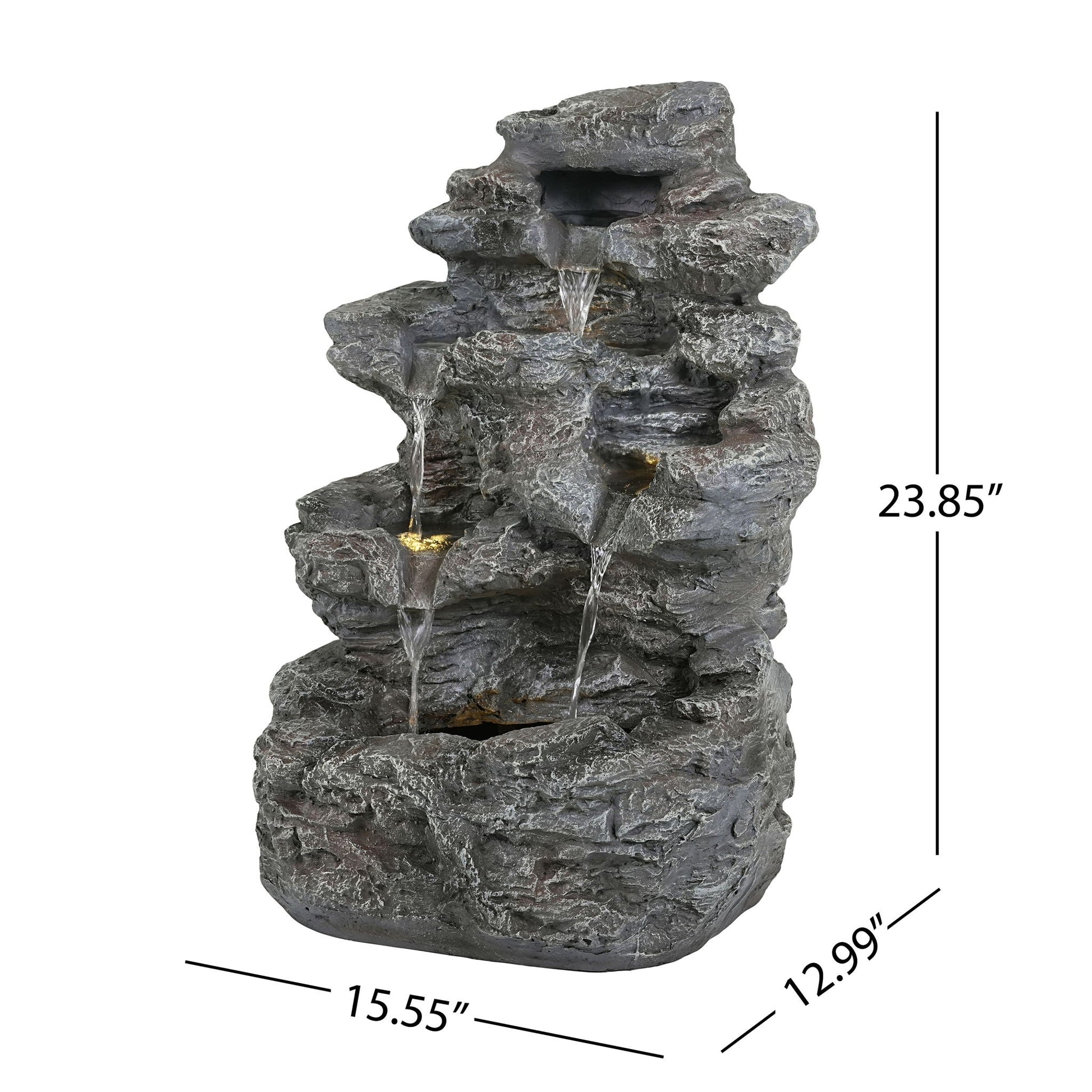 Concrete rock waterfall fountain with LED lights, gray stone outdoor decor by HouseOfZazla on Tampa Home & Garden Store
