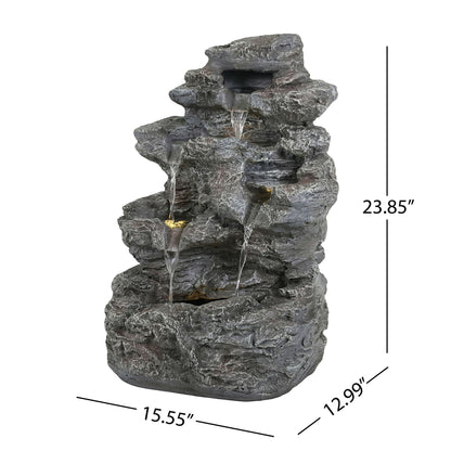 Concrete rock waterfall fountain with LED lights, gray stone outdoor decor by HouseOfZazla on Tampa Home & Garden Store