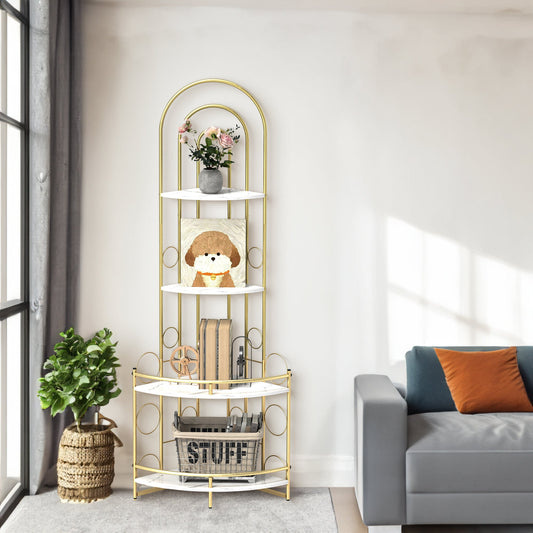 Gold 4-Tier Corner Bookshelf, Modern Style, Plant Stand with Metal Frame - Tampa Home & Garden Store