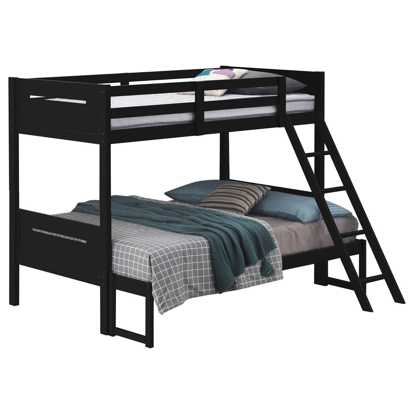 Bunk bed with built-in ladder and guardrails in black angled access step HouseOfZazla on Tampa Home & Garden Store