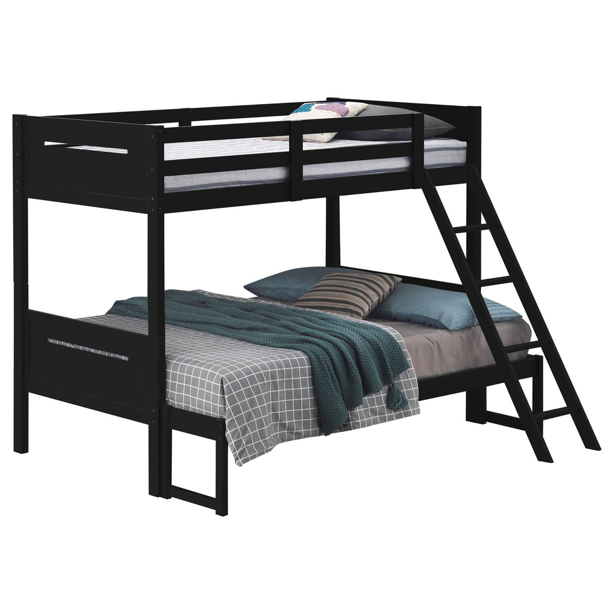Bunk bed with built-in ladder and guardrails in black angled access step HouseOfZazla on Tampa Home & Garden Store