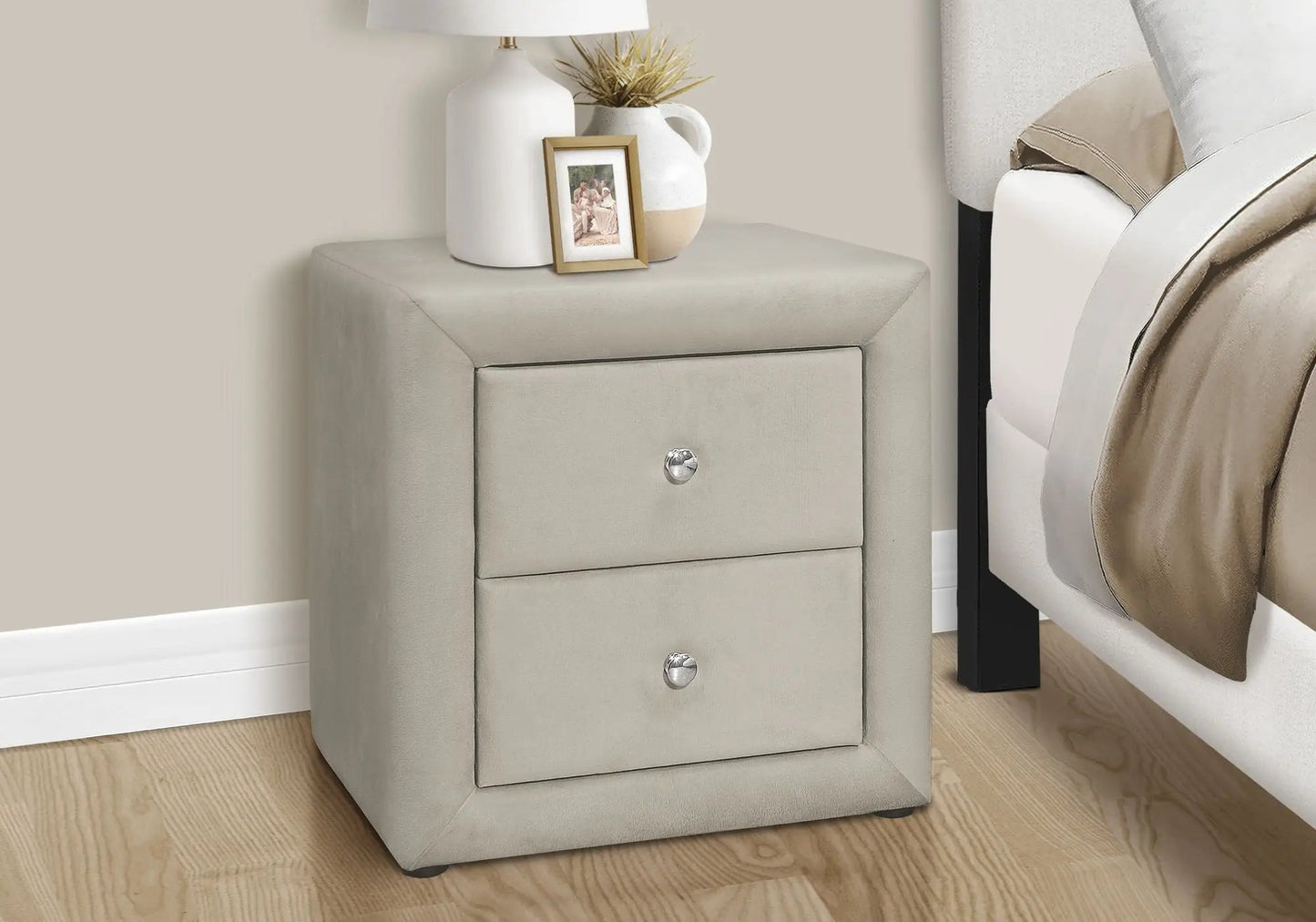 Nightstand With Upholstered Drawer For Bedroom