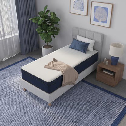 12-inch medium-firm euro-top hybrid cooling gel mattress on twin beds in a gray bedroom on Tampa Home & Garden Store
