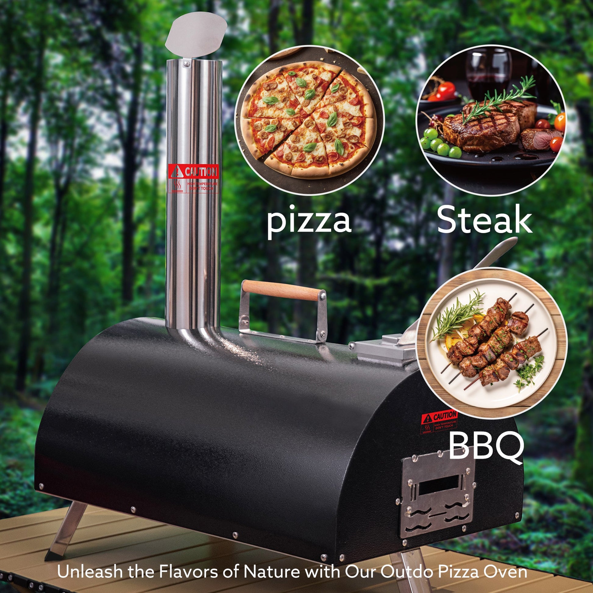 Black Pizza Oven Outdoor 12" Automatic Rotatable Pizza Ovens Portable Stainless Steel Wood Fired Pizza Oven Pizza Maker - Tampa Home & Garden Store