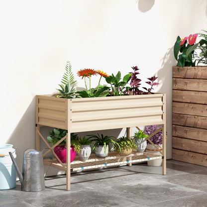 Galvanized steel raised garden bed with bottom shelf in silver for garden pots on Tampa Home & Garden Store