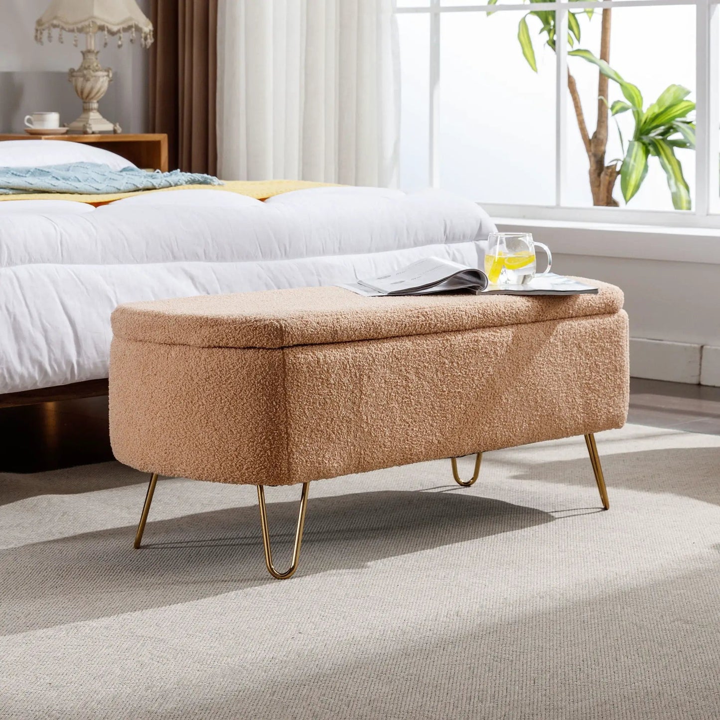 Storage Ottoman Bench with Faux Fur End of Bed