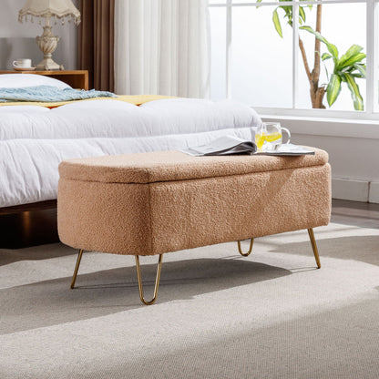 Soft Faux Fur Storage Ottoman For Bedroom