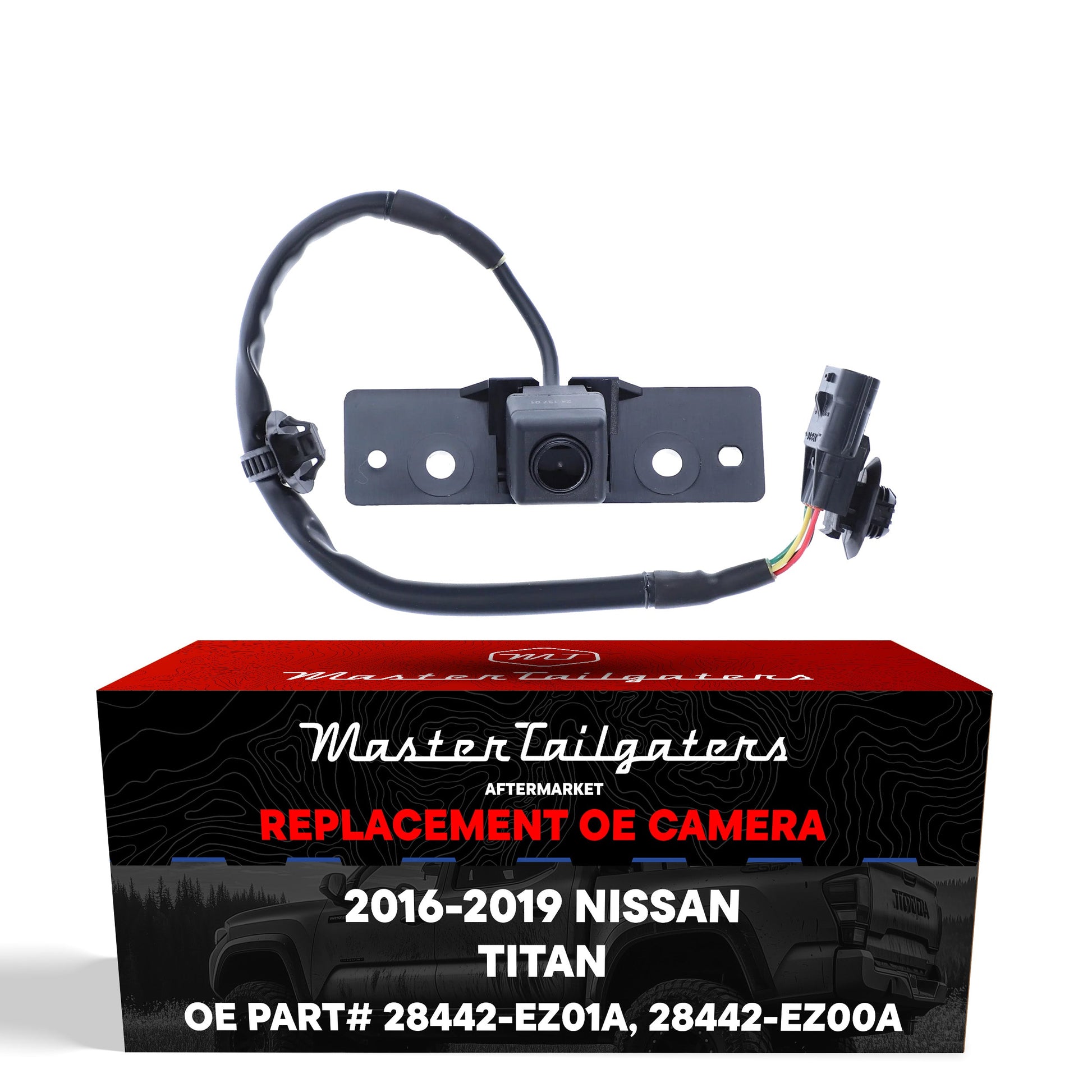 Backup camera Master Tailgaters for Nissan Titan XD black with mounting bracket and wiring harness on Tampa Home & Garden Store