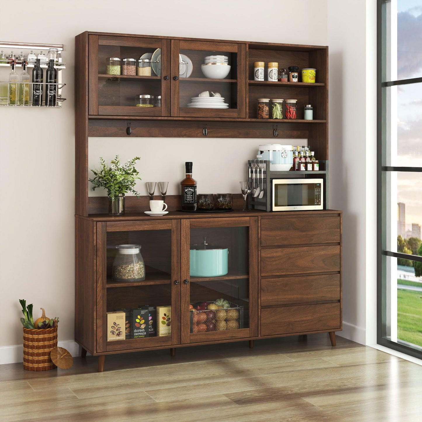 Large Kitchen Hutch With Drawer And Storage Rack