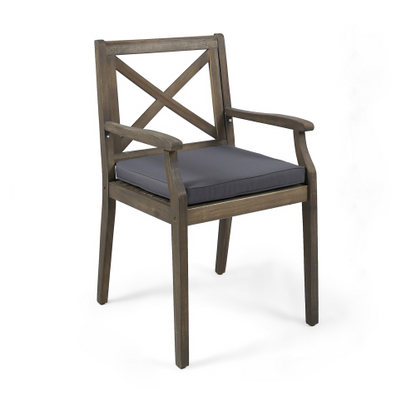 HouseOfZazla 7 Pieces Acacia Wood Outdoor Dining Set chair with dark cushion and X-back on Tampa Home & Garden Store