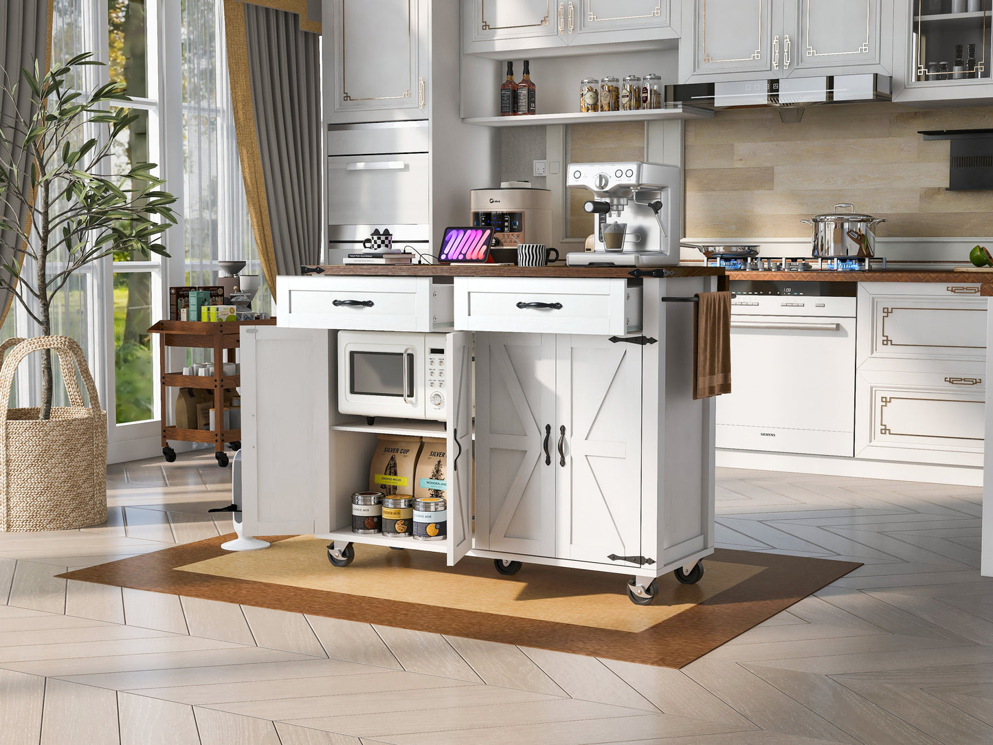 Large Farmhouse Kitchen Island and Power Outlet