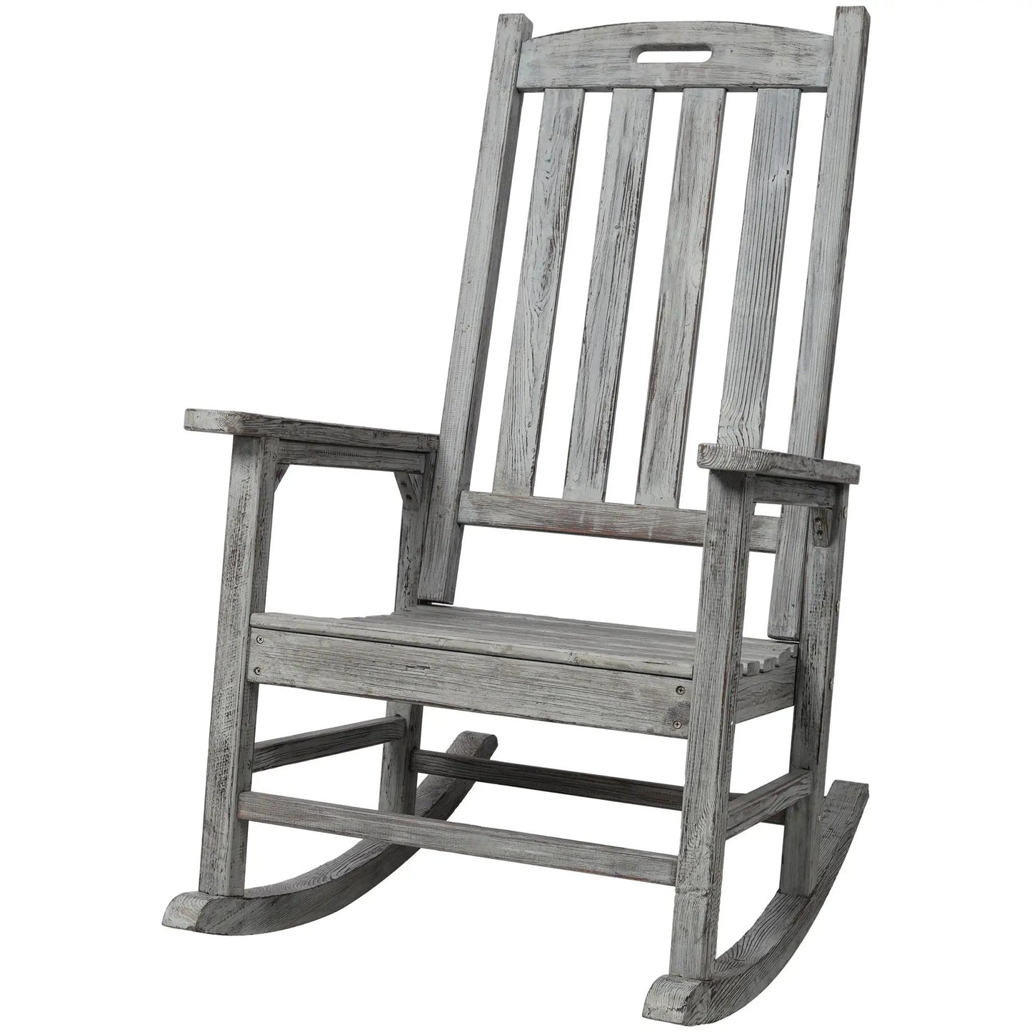 Oversized porch rocker in wood with wide seat and tall backrest by Unique Piece Furniture on Tampa Home & Garden Store