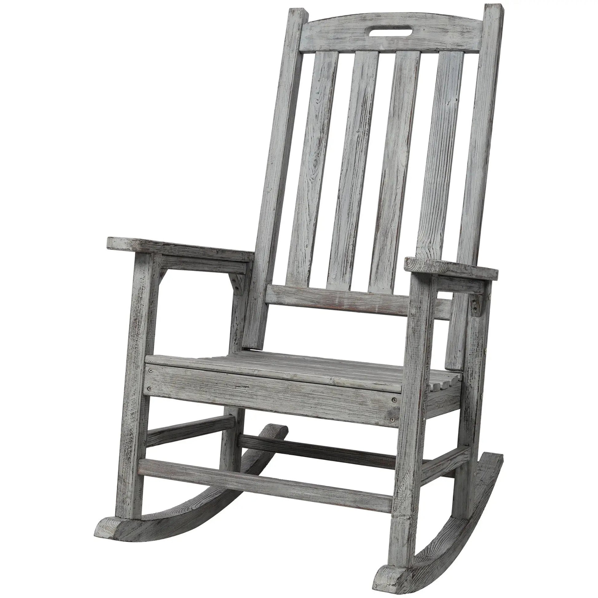 Oversized porch rocker in wood with wide seat and tall backrest by Unique Piece Furniture on Tampa Home & Garden Store