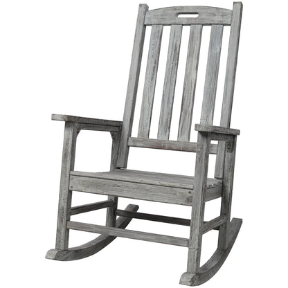 Oversized porch rocker in wood with wide seat and tall backrest by Unique Piece Furniture on Tampa Home & Garden Store