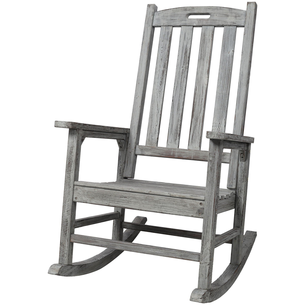 Oversized porch rocker chair with wide seat and tall backrest in weathered gray wood on Tampa Home & Garden Store