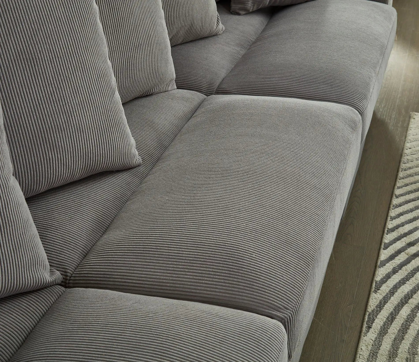 5 Seater oversized convertible L & U shaped couch gray corduroy, 3-piece sectional on Tampa Home & Garden Store
