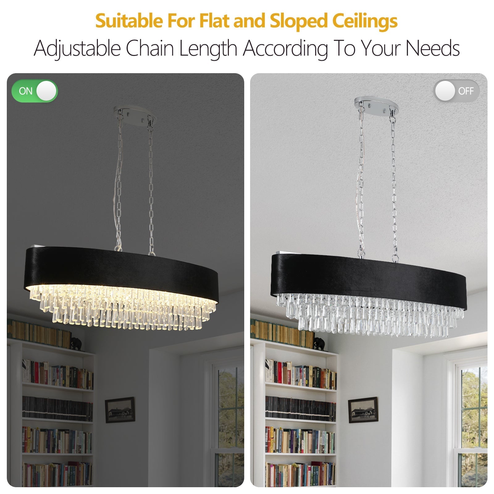 39' Modern Crystal Chandelier with Black Velvet Shade by HouseOfZazla, crystal drop accents on Tampa Home & Garden Store