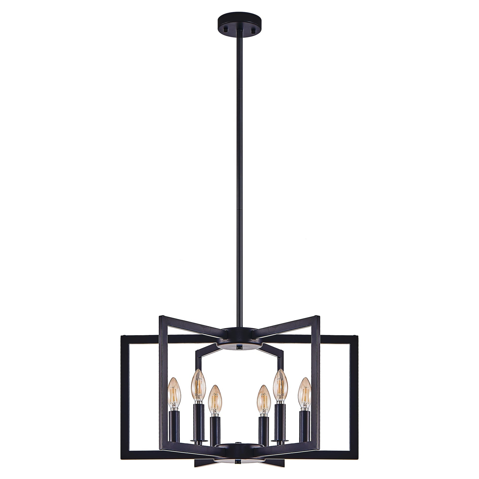 22' Modern Black Geometric 6-Light Chandelier, industrial black metal pendant with square frame on Tampa Home & Garden Store