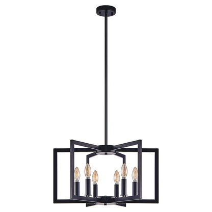 22' Modern Black Geometric 6-Light Chandelier, industrial black metal pendant with square frame on Tampa Home & Garden Store