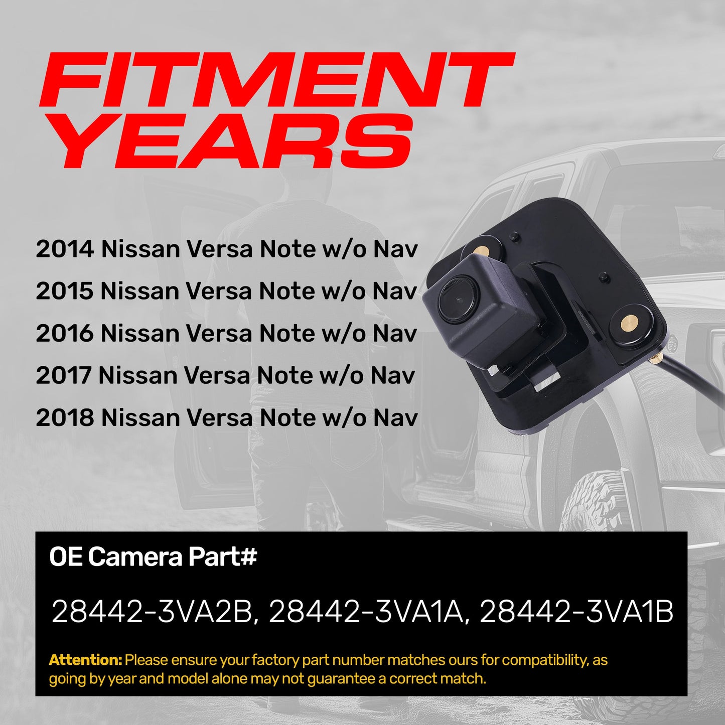 Nissan Versa Note OEM backup camera for 2014–2018 w/o Nav, black OEM replacement module on Tampa Home & Garden Store