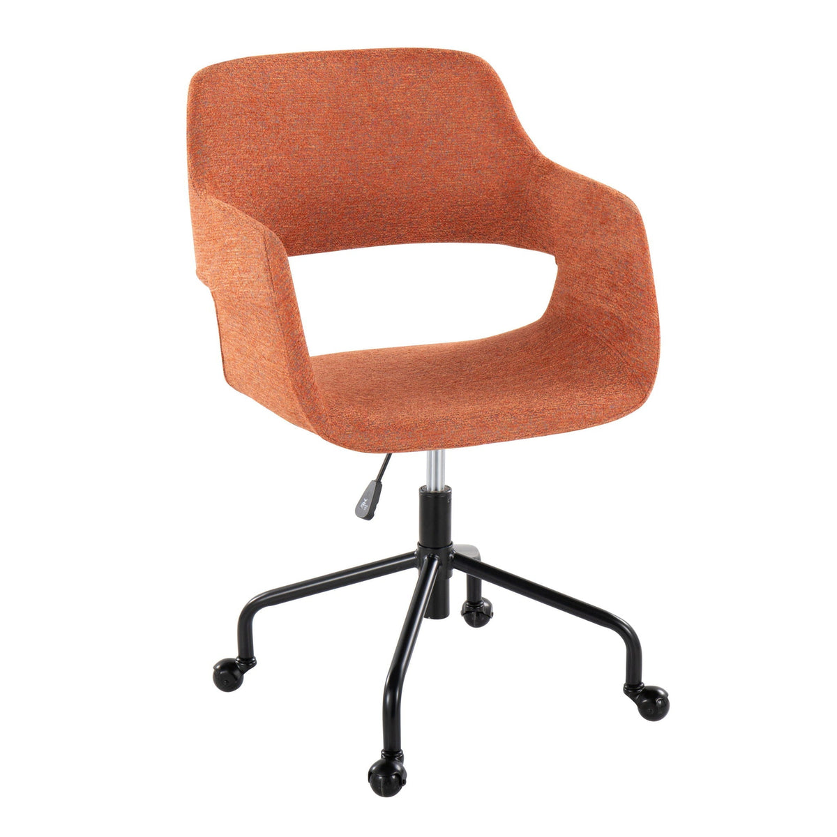 Contemporary adjustable office chair with orange fabric upholstery and wheeled base on Tampa Home & Garden Store