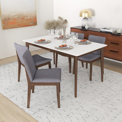 Mid-Century Modern solid wood dining chairs in gray fabric upholstery, set of four on Tampa Home & Garden Store