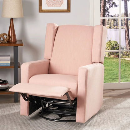 Landau Contemporary Fabric Upholstered Swivel Recliner in blush pink with extended footrest on Tampa Home & Garden Store
